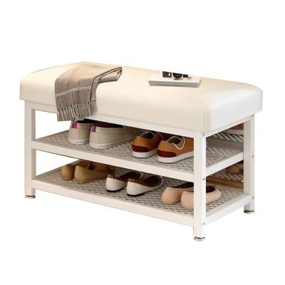 DSFHVBDD Shoe Bench Entryway 46.9x11.8x19.3in, Shoe Rack Bench with Cushion, 2 Tiers Shoe Storage Bench, Shoe Shelf with Seat Holds Up to 300lbs/150kg, for Living Room, Bedroom, Entrywa