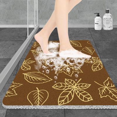 Brown Non Slip Shower Mat, 18x40, PVC Loofah Shower, Bath, Tub Mat for Wet Areas with Leaves Patterns Surface, Quick Drying