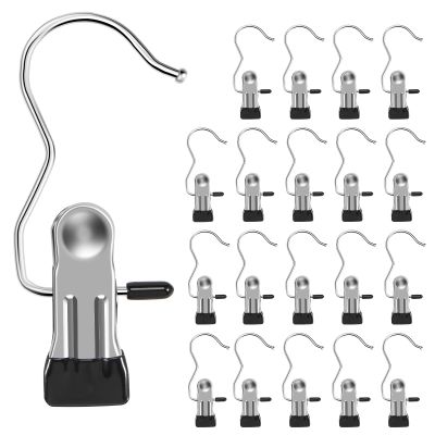 20 Pcs Stainless Steel Pants Hangers with Clips, Legging Organizer for Closet, Hanging Clips, 360 Rotating Hanger Clips for Hanging Jeans Skirt Shorts Hats, Hanger Closet Organizers (Black)