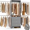 Aheaplus Closet System, Closet Organizer with 3 Wooden Drawers, Closet Organizer System, Walk-in Closet Wardrobe Clothes Rack with 4 Hanging Rods, Garment Rack, -4R, Grey view 1