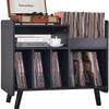BEROXII Record Player Stand, Large Record Player Table Cabinet with Open Vinyl Storage and Display Shelf Holds up to 350 Albums, Mid Century Wood Turntable for Living Room, Bedroom, (Black) (..Black..) view 1