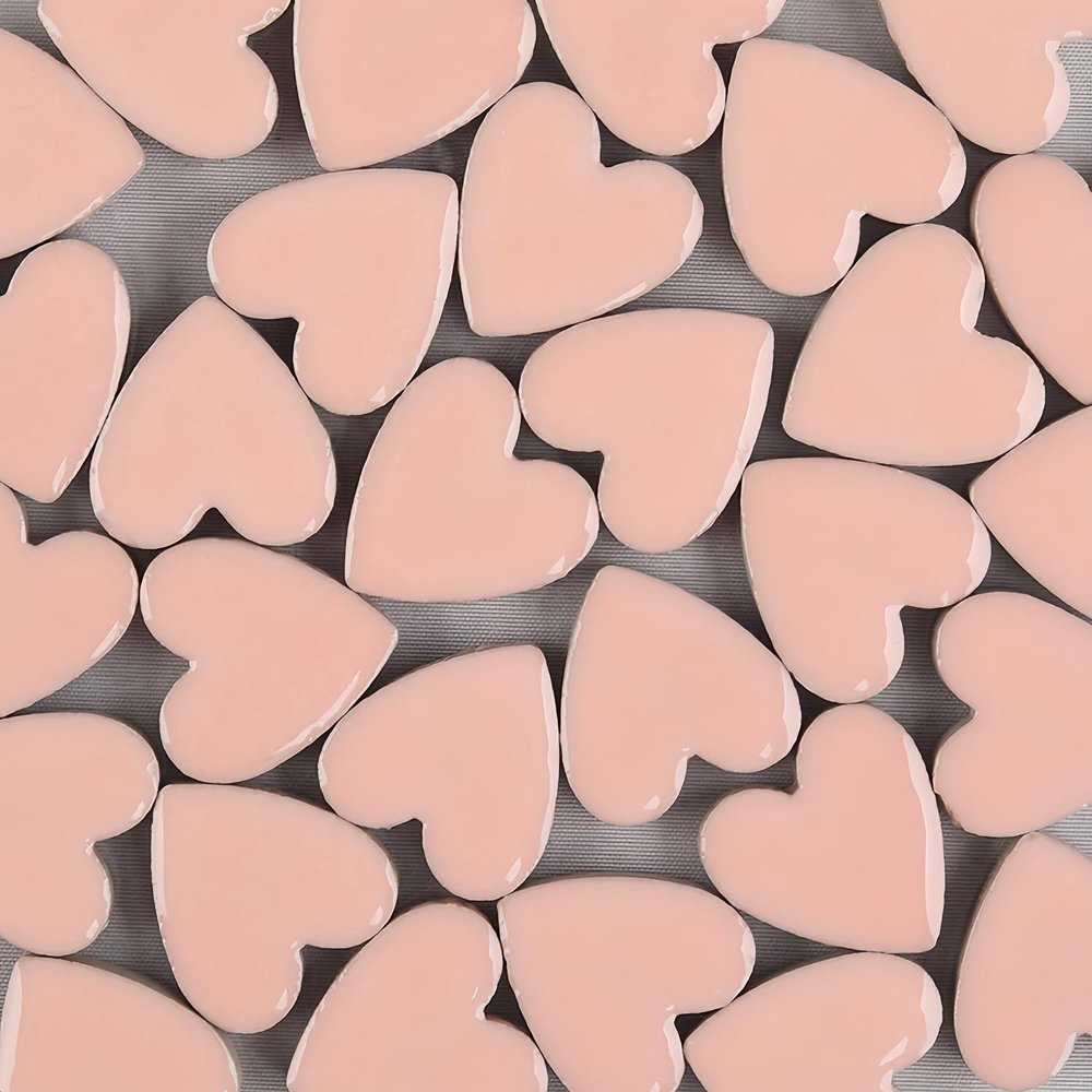 LiFschal Mosaic Tiles Stained Glass, Heart Shape Ceramic Mosaic Making with Handmade for DIY Art CraftsHome Decorations -About 24Pcs 100G(0.22LB),Pink