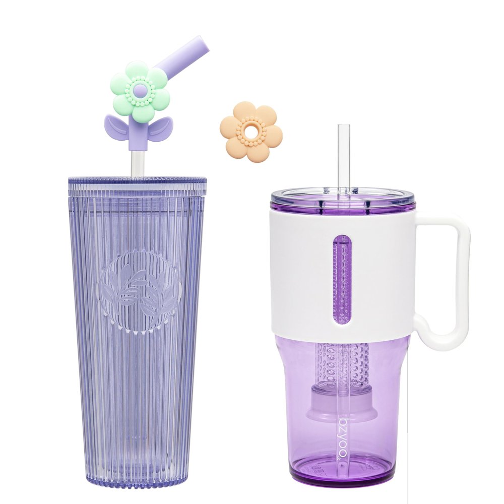 bzyoo 26oz Tumbler with Straw & Lid - Cute Flower Silicone Straw Tips&bzyoo 35oz Transparent StrawTumbler SipN'Infuse Color: Amethyst