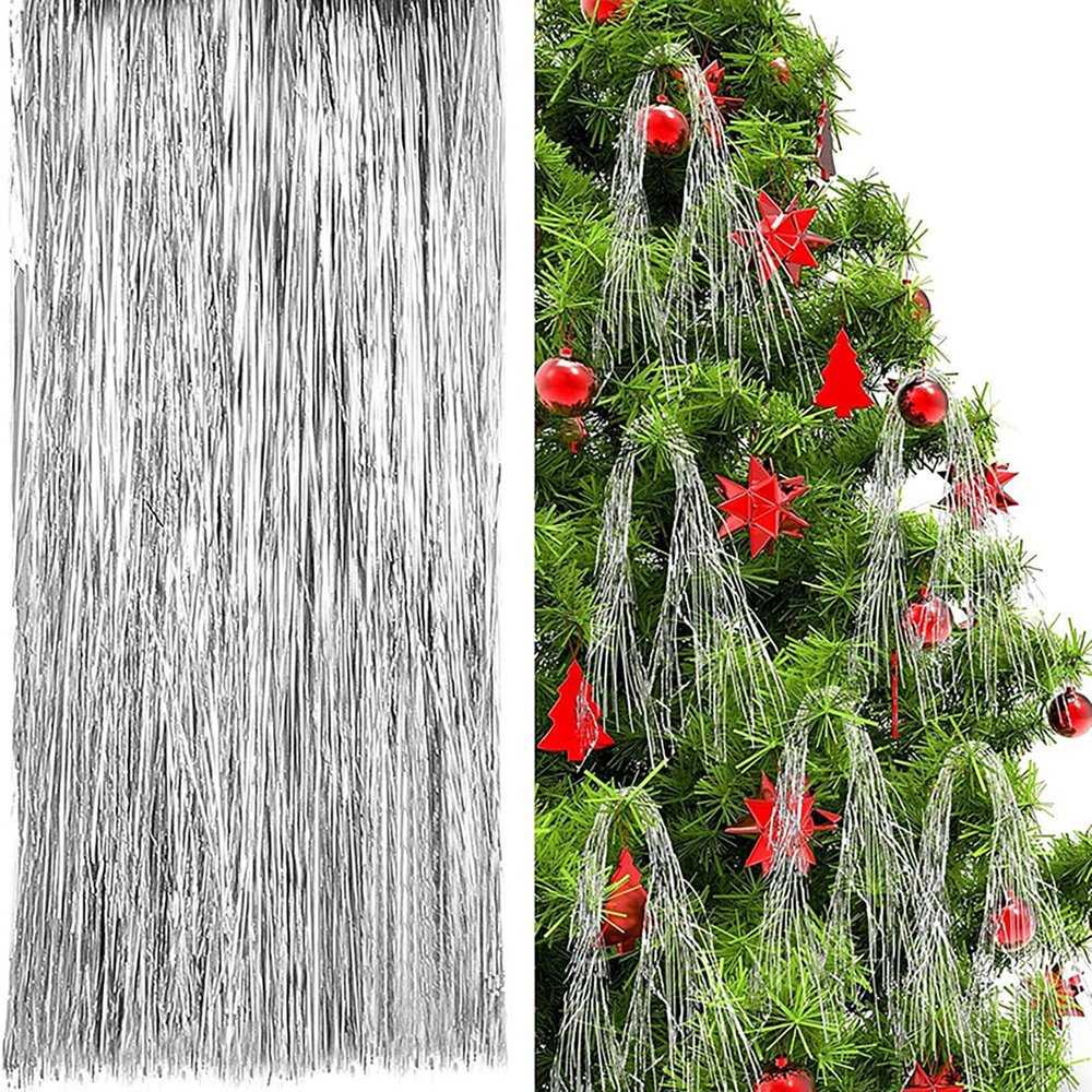 RWUDV Pack of 5000/12000 Strands Iridescent Silver Christmas Icicle Tinsel Foil Fringes Fringe Backdrop Curtain Decorations for Party Streamers Party Decorations (12000pcs #-2)