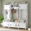Knocbel Modern 4-in-1 Hall Tree with Storage Drawer, Multi Function Coat Rack with 7 Metal Hooks, Shoe Bench Storage Cabinets Organizer with Shelves, 15" D x 78.7" W x 72" H White view 1
