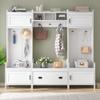 Knocbel Modern 4-in-1 Hall Tree with Storage Drawer, Multi Function Coat Rack with 7 Metal Hooks, Shoe Bench Storage Cabinets Organizer with Shelves, 15" D x 78.7" W x 72" H White view 4