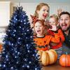 7FT Black Christmas Tree Prelit, Pre Lit Christmas Tree with 450 Cold White Lights & 1916 Tips, Black Halloween Tree with Metal Foldable Stand, Artificial Hinged Xmas Tree for Party Decoration view 2