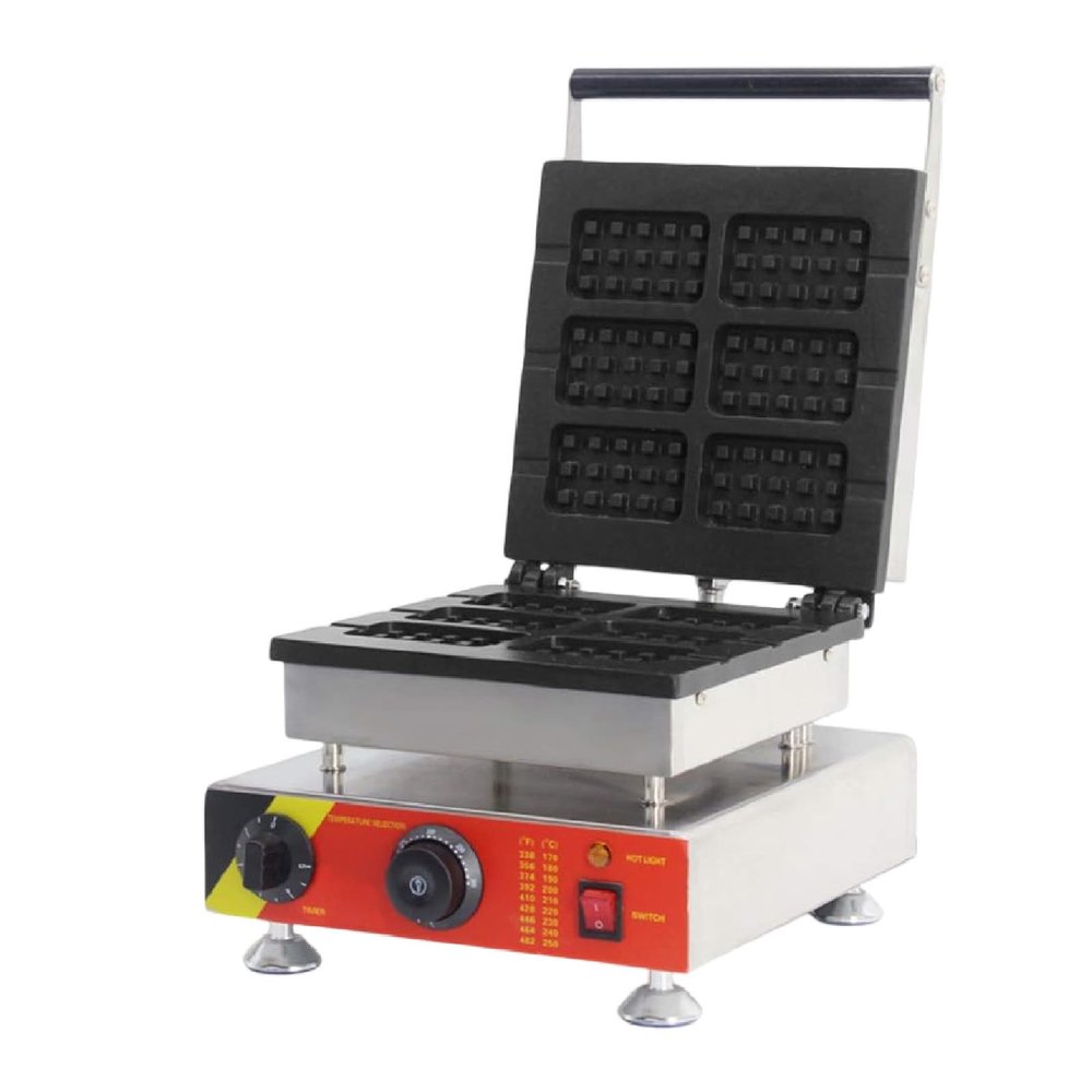 6Pcs Nonstick 1650W 1750W Electric Waffle Machine, 110V/220V Stainless Steel Makes Waffles, Time and Temperature Controls,200V