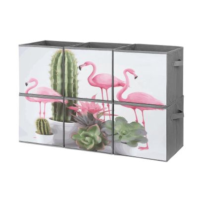 KLSVTMEA Multi Use Organizer Bins, Flamingo Succulent Plants Printed Storage Bins, Foldable Storage Baskets Are Suitable For Bedrooms, Offices, And Cars