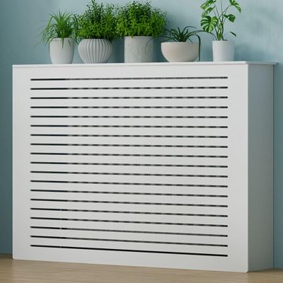 YUGXTH Radiator Cover, PVC Heating Cover Cabinet, White Radiator Cover Heating Cabinet Shelf, Modern Radiator Cover Grill Shelf Cabinet, Shielding Storage Design(L80xH80xW20cm)