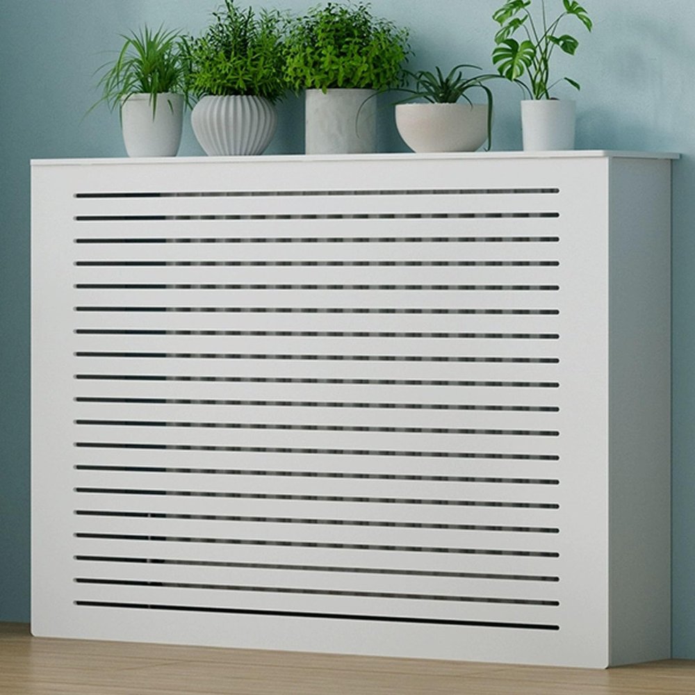 YUGXTH Radiator Cover, PVC Heating Cover Cabinet, White Radiator Cover Heating Cabinet Shelf, Modern Radiator Cover Grill Shelf Cabinet, Shielding Storage Design(L80xH80xW20cm)