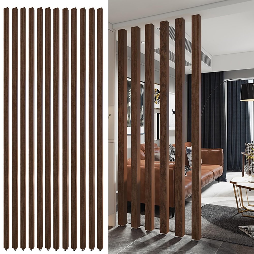 MOIUBYW 4/6/8/10/12 Pack Wall Partition Room Divider Floor to Ceiling Wooden Slats Height 3.9-7.8ft Freestanding Modern Wall Post Partition for Entrance Restaurant Office Decor Column Tall Privacy(12P