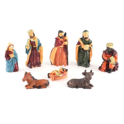 3-Inch Christmas Nativity Scene Classic Manger Set Resin Figurines Baby Jesus - 8 Piece Renaissance Collection Religious Gift Decor