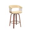 HomeRoots 26" Cream and Wood Brown Faux Leather Swivel Counter Height Bar Chair view 1
