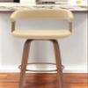 HomeRoots 26" Cream and Wood Brown Faux Leather Swivel Counter Height Bar Chair view 2