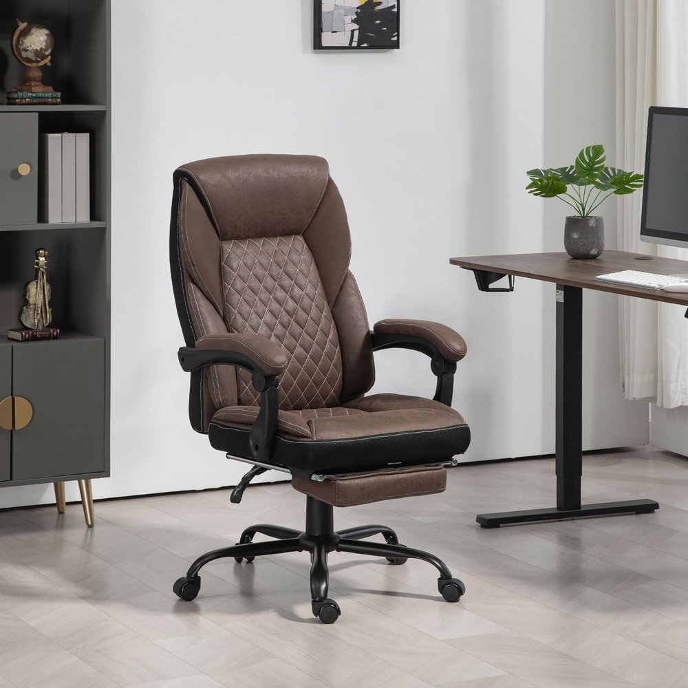 Executive Office Chair with Footrest, Large and Tall Ergonomic Chair, Height-Adjustable Reclining Swivel Office Chair (Brown)