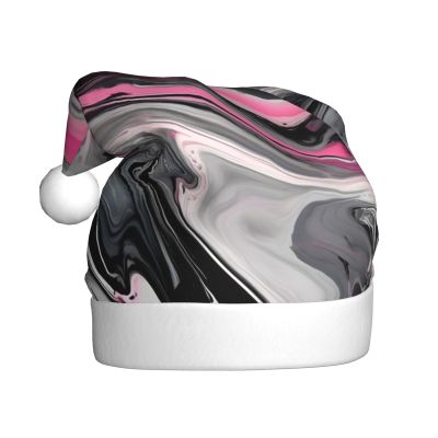DRTGEDS Pink Abstract Marble Gray Artistic 1 Pcs Santa Hats Set For Adults Men And Women Christmas For Xmas New Year Party Headwear
