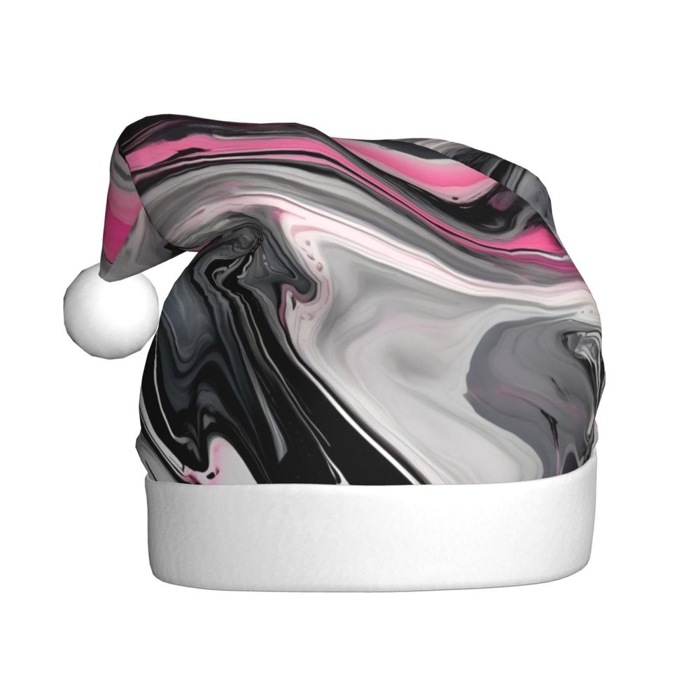DRTGEDS Pink Abstract Marble Gray Artistic 1 Pcs Santa Hats Set For Adults Men And Women Christmas For Xmas New Year Party Headwear