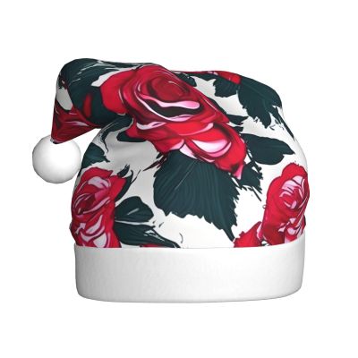 DRTGEDS Rose Flower Floral Picture 1 Pcs Santa Hats Set For Adults Men And Women Christmas For Xmas New Year Party Headwear