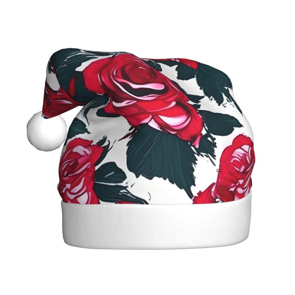 DRTGEDS Rose Flower Floral Picture 1 Pcs Santa Hats Set For Adults Men And Women Christmas For Xmas New Year Party Headwear