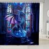 Western Dragon Kids Shower Curtains,Purple Wing Dragon Glitter Romantic Bathroom Curtains for Boys Girls,Glass Geometric Patchwork Blue Fashion Waterproof Curtains,12 Hooks Suits,72" W x 72" L view 1