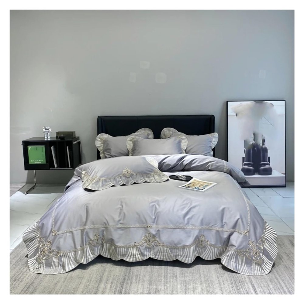 1000TC Egyptian Cotton Bedding Set Queen King 220x240cm Blue Duvet Covers Bed Sheet/Fitted Sheet Linens Pillowcase Bedclothes,Bed