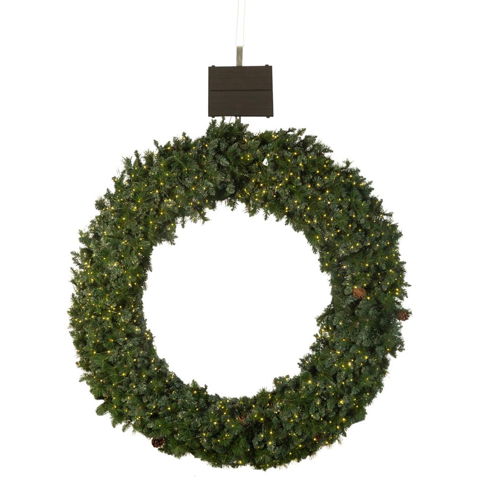 Glowing Petals Solar Extra Large Christmas Wreath 96 Inch Pre-Lit Solar 1000 Led Warm White Lights Holiday Artificial Decor Lighted Wreath Outdoor for Green Christmas Decorations 96Inch(9601)