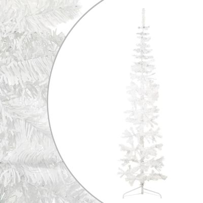 Slim Artificial Half Christmas Tree with Stand White 8 ft, Artificial Tree, Synthetic Christmas Tree, Easy Assembly, Realistic Look, Holiday Decor, Indoor Use