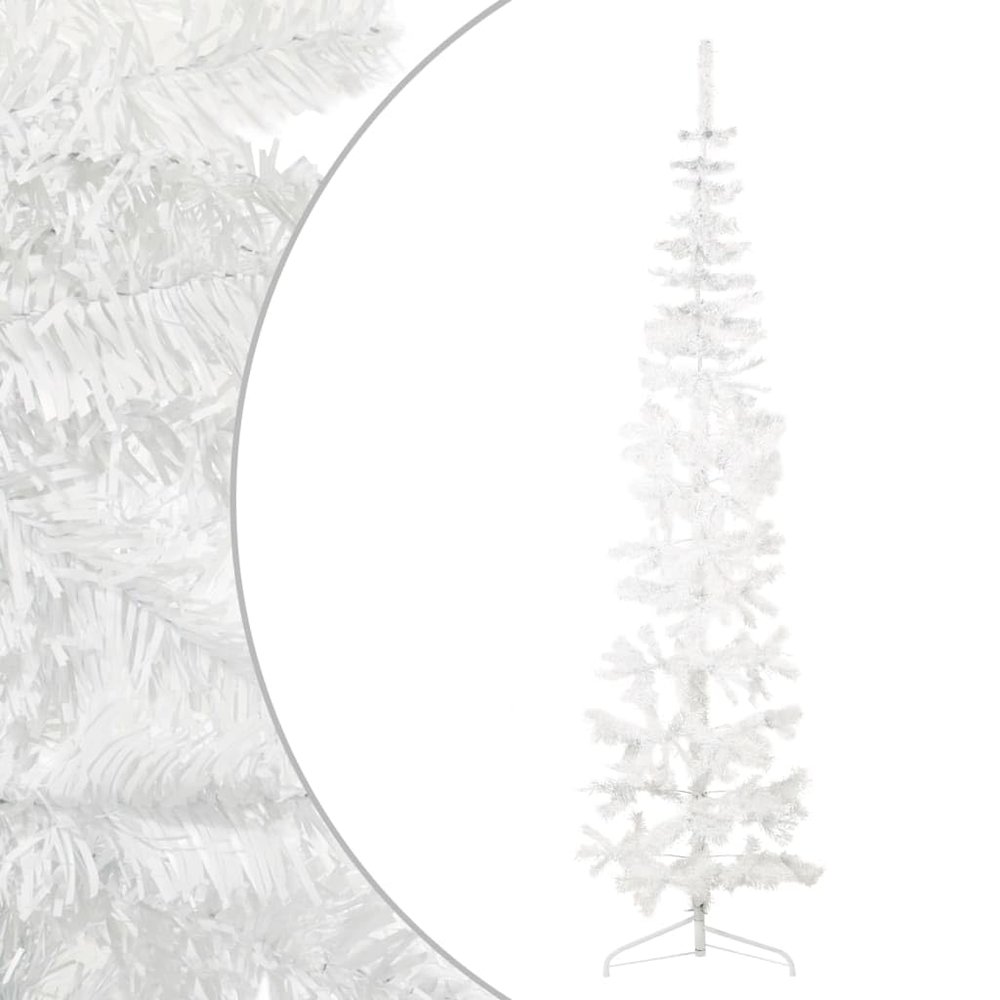 Slim Artificial Half Christmas Tree with Stand White 8 ft, Artificial Tree, Synthetic Christmas Tree, Easy Assembly, Realistic Look, Holiday Decor, Indoor Use