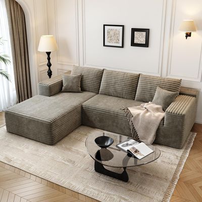 107.5" Cloud Modular Sectional Sofa Couch with L-Shape Chaise,Modern Minimalist Upholstered Couches for Living Room Bedroom,Deep Seat Corner CouchNo Assembly Required (Camel,Left Facing Chaise)