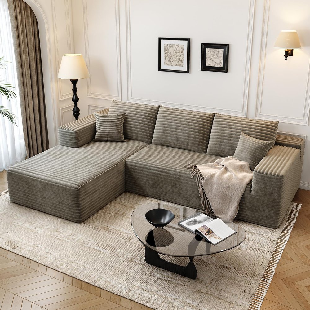 107.5" Cloud Modular Sectional Sofa Couch with L-Shape Chaise,Modern Minimalist Upholstered Couches for Living Room Bedroom,Deep Seat Corner CouchNo Assembly Required (Camel,Left Facing Chaise)