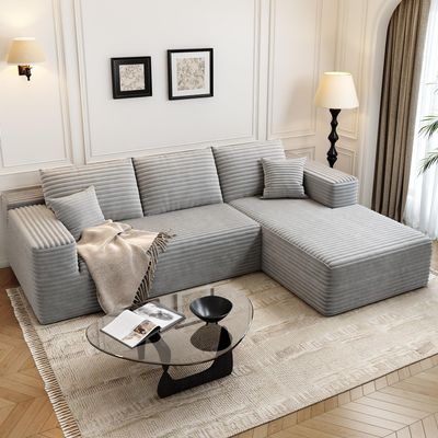 107.5" Cloud Modular Sectional Sofa Couch with L-Shape Chaise,Modern Minimalist Upholstered Couches for Living Room Bedroom,Deep Seat Corner CouchNo Assembly Required (Grey,Right Facing Chaise)