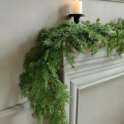 6.2FT Artificial Long Cedar Garlands, Real Touch Winter Norfolk Pine Garland Green Artificial Greenery Garland Artificail Pine Christmas Garland for Holiday Wall Indoor Outdoor (6.2FT)