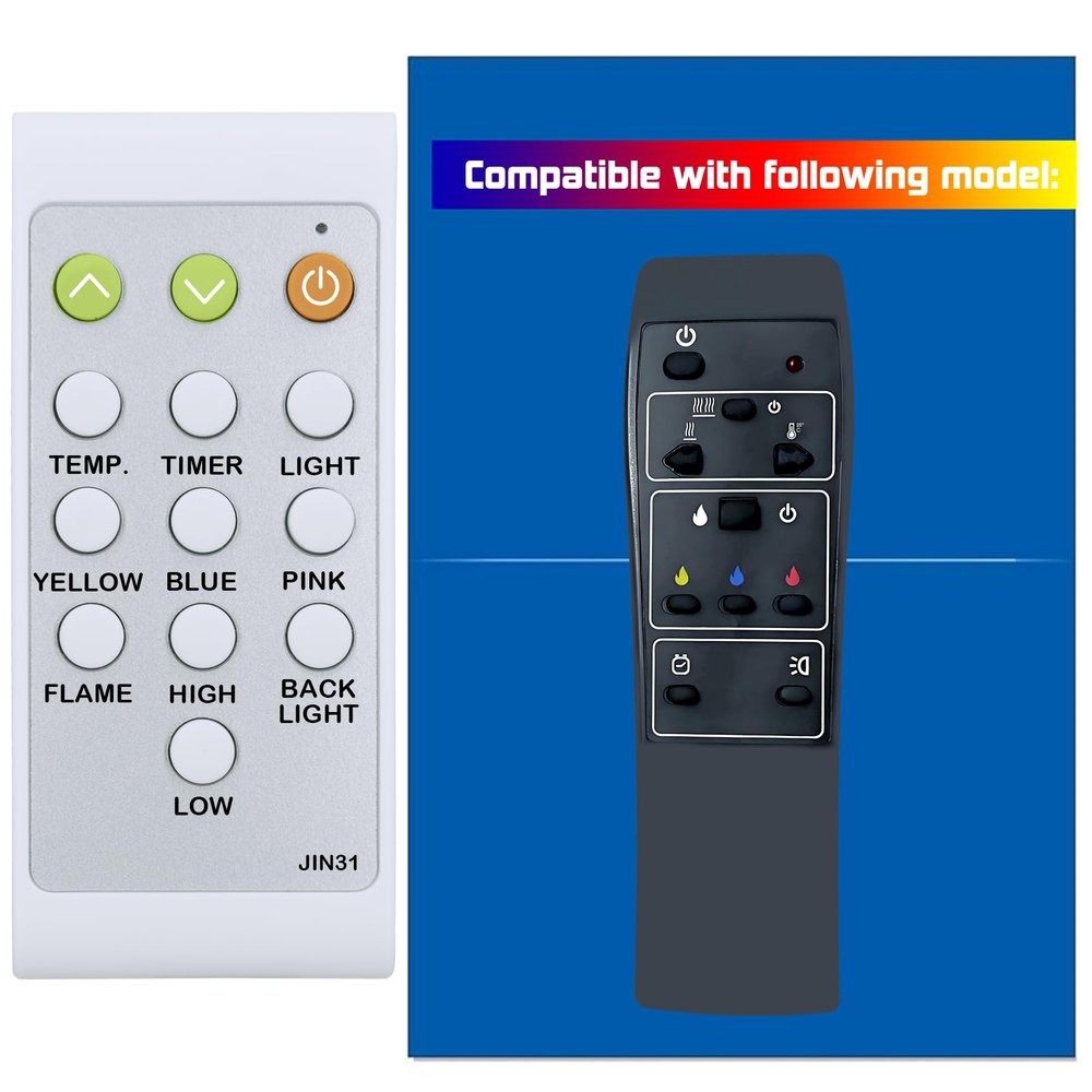 Replacement Remote Control for Paramount Premium Electric Fireplace JR42,JR42 White,JR50,JR50 White,JR60,JR72 (with Oversized Buttons)