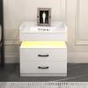 2 Drawers Night Stand with LED Lights,Wood Nightstand with Upper Open Space,Modern Bedside Table with Sliding Drawers,Sofa End Table for Bedroom (White) view 1