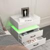 2 Drawers Night Stand with LED Lights,Wood Nightstand with Upper Open Space,Modern Bedside Table with Sliding Drawers,Sofa End Table for Bedroom (White) view 3