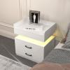 2 Drawers Night Stand with LED Lights,Wood Nightstand with Upper Open Space,Modern Bedside Table with Sliding Drawers,Sofa End Table for Bedroom (White) view 4