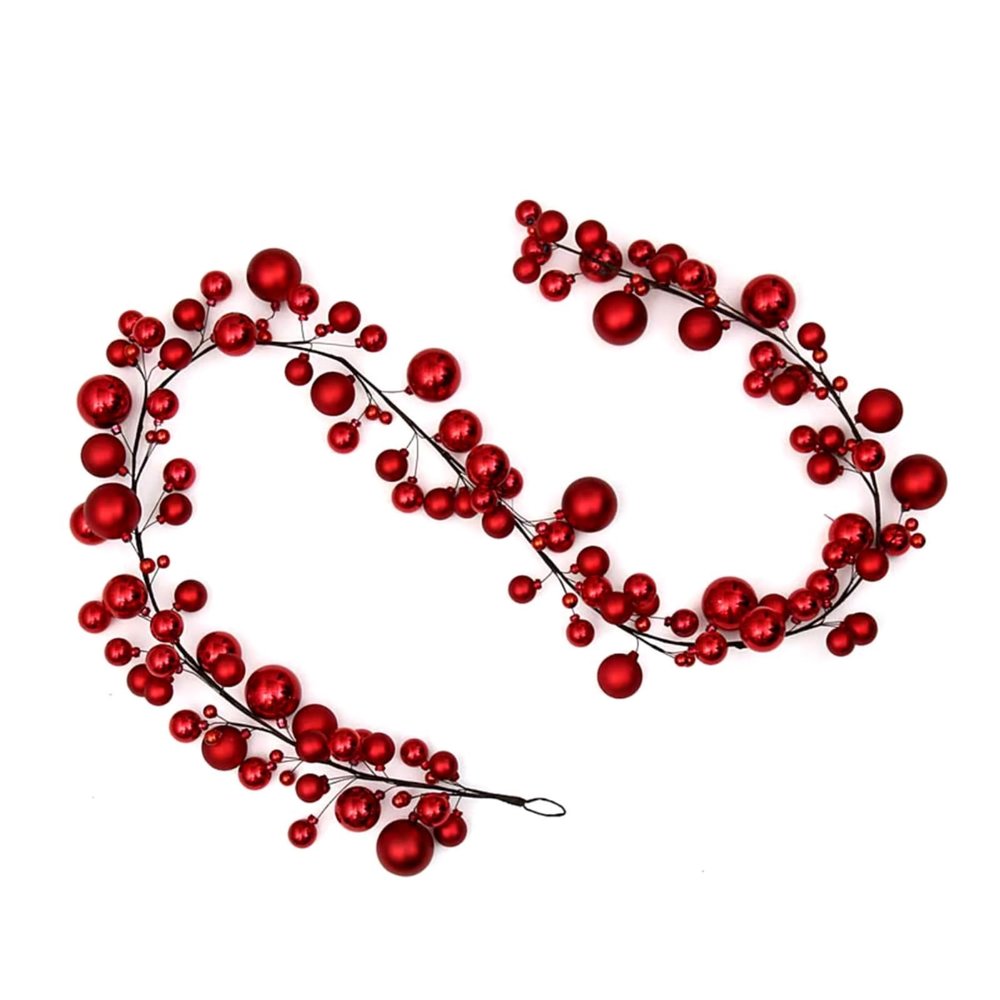 5.9Ft Red Christmas Ball Garland, Shiny Ornament Ball Garland for Xmas Tree, Wedding and Holiday Decor, Vibrant Red Decoration for Mantels, Staircases, and Centerpieces