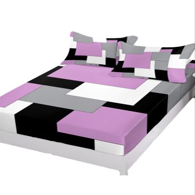 3 Piece Queen Fitted Sheet Set Mid Century Abstract Geometric Color Block 3 D Black Gray, Deep Pocket Up to 16", Soft Elastic Bed Sheets and Pillow Cases Secure Fit