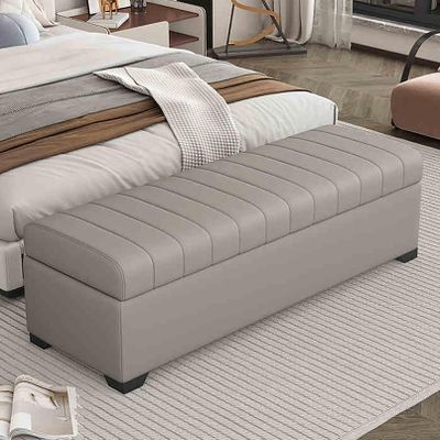 Storage Bench with Large Storage, Entryway Upholstered Storage Ottoman, End of Bed Storage Bench with Safety Hinge, Ottoman with Storage for Bedroom Living Room Entryway(Light Gray,150x40x40cm)