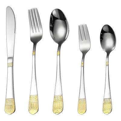 SEELLODGE Silverware Flatware Cutlery Set, 5/20/30/40/50/60 Pieces Stainless Steel Tableware Spoons And Forks Retro Dinner Knife And Fork Spoon Hotel Steak Knife And Fork Set(5 Piece set for 1)