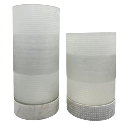Bergamo Art Set of 2 Decorative Handmade Glass Elegant Alabaster Cylinder Vase