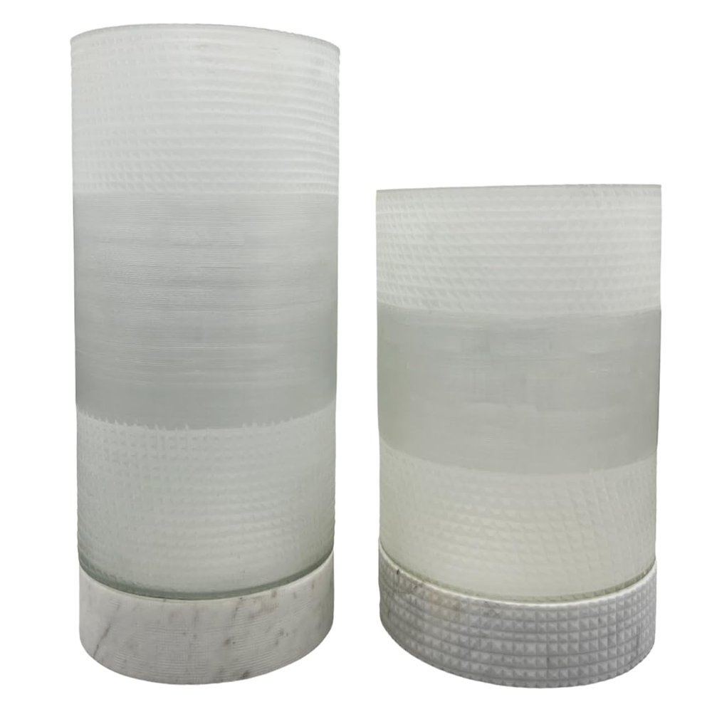 Bergamo Art Set of 2 Decorative Handmade Glass Elegant Alabaster Cylinder Vase