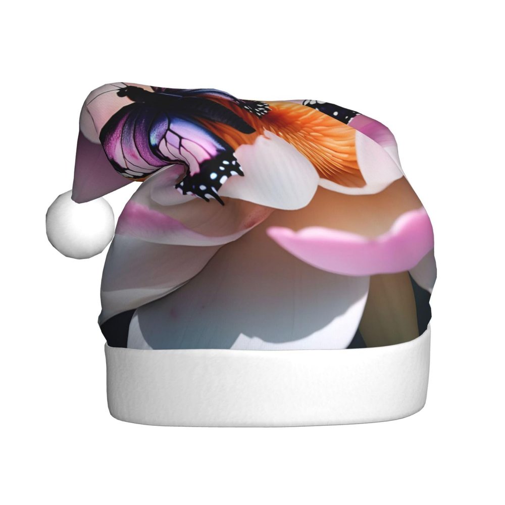 DRTGEDS Pink Butterfly 1 Pcs Santa Hats Set For Adults Men And Women Christmas For Xmas New Year Party Headwear