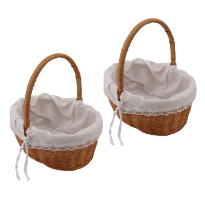 2PCS Flower Girl Baskets Rattan Flower Baskets with Handle Woven Storage Bins for Wedding Home Camping