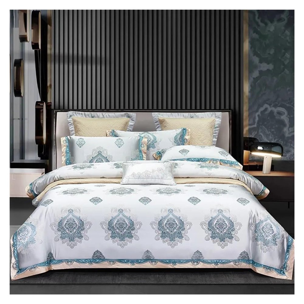 1000TC Long Staple Cotton and Embroidered Brocade Satin Jacquard European Luxury Bedding Set Duevt Cover Bed Sheet Pillowcases,Bedding