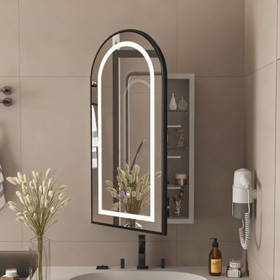 Etemnozon Arched Medicine Cabinet with Light,Recessed Lighted Led Medicine Cabinet Mirror with Storage for Bathroom,Stainless Steel Metal Framed Rectangular Bathroom Cabinet with Mirror 20x36''