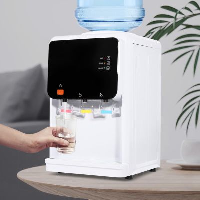 DYNAMI Water Cooler Top Loading Countertop Water Cooler Dispenser,Hot and Cold Water Dispenser,3 Water Temperature,304 Stainless Steel Inner Liner,for Home Kitchen Office Dorm(White and Black)