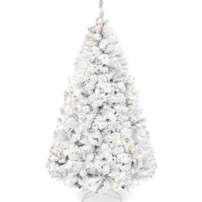 Best Choice Products Pre-Lit White Christmas Tree, 9ft Artificial Snow Flocked Full Fir Tree, Holiday Decoration w/ 900 Lights, 2,094 Branch Tips