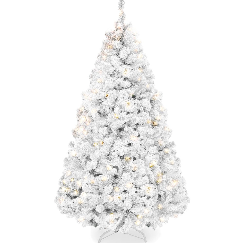 Best Choice Products Pre-Lit White Christmas Tree, 9ft Artificial Snow Flocked Full Fir Tree, Holiday Decoration w/ 900 Lights, 2,094 Branch Tips